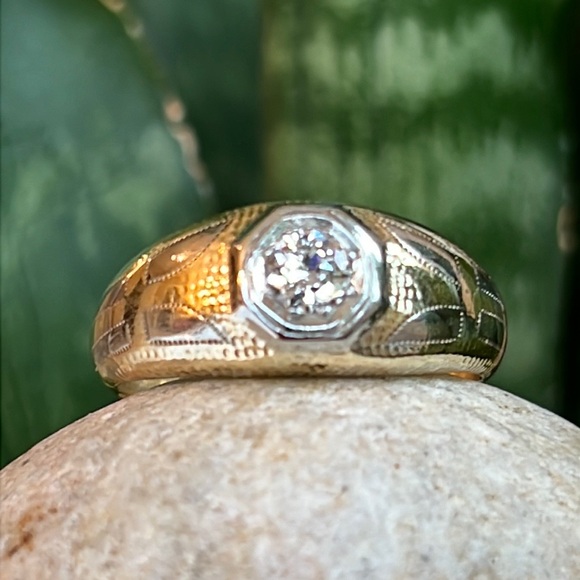 14 karat gold, and 1/3 carat diamond gypsy ring - Picture 11 of 14